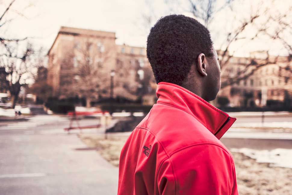 young man turned away from the camera